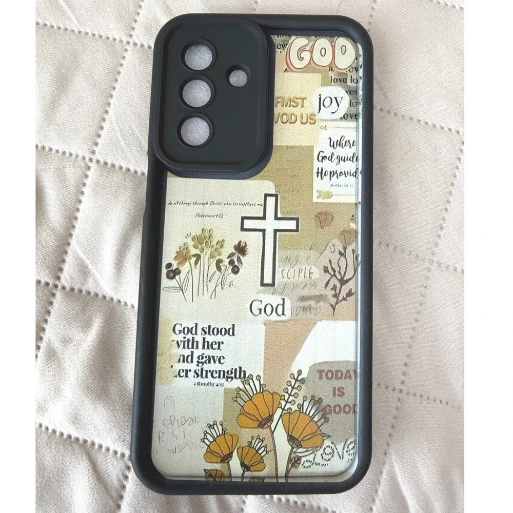 Samsung Galaxy A17 Case Religious Cross Scripture Floral Soft Bumper Cover Black